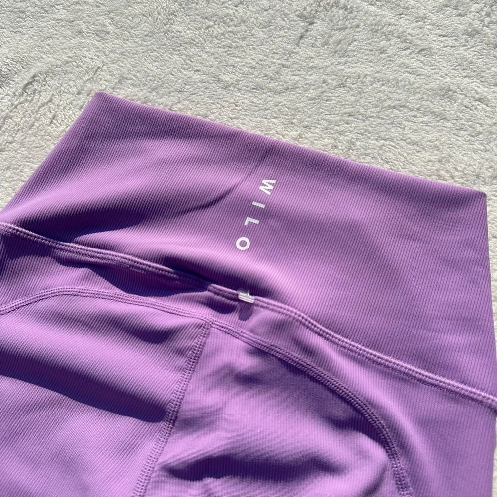 NWT Wilo the Label Ribbed Ruched Ankle Purple Leggings